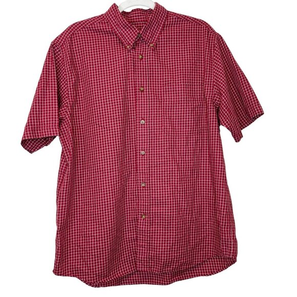 Red Plaid Button Down Short Sleeve Casual Shirt Mens Large - Picture 1 of 7